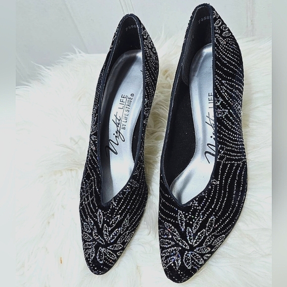 Night Life By Life Stride Black Heels With Crystal Embellishments Size 7A🌴 - Picture 6 of 11